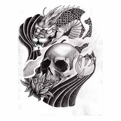 Japanese dragon n skull design Fake Temporary Water Transfer Tattoo Stickers NO.10409